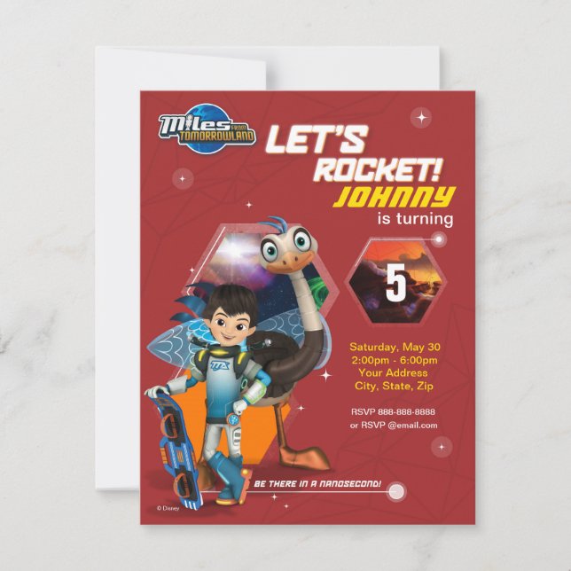 Let's Rocket! Miles From Tomorrowland Birthday Invitation (Front)