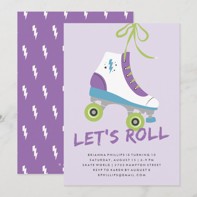 Let's Roll Birthday Invitation - Violet (Front/Back)