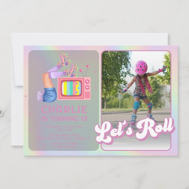 Let's Roll Disco Roller Skating Kids Birthday Invitation (Front)