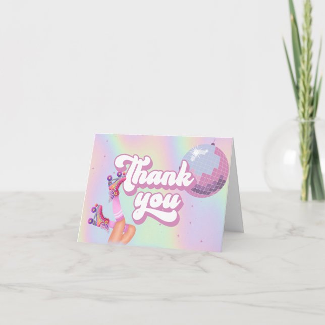 Let's Roll Fun Retro Roller Skating Girls Birthday Thank You Card (Front)