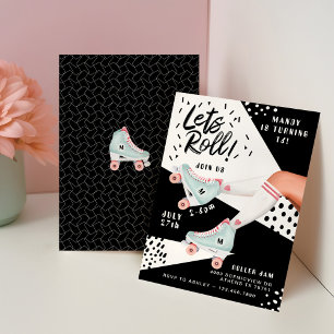 Lets Roll Fun Retro Throwback Rollerskating Vibe Invitation