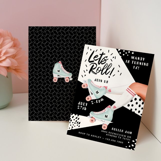 Lets Roll Fun Retro Throwback Rollerskating Vibe Invitation (Lets Roll Fun Retro Throwback Rollerskating Vibe Invitation)