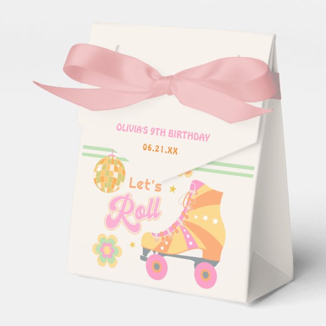 Let's Roll Girl Roller Skating Birthday Party Favor Box (Front Side)