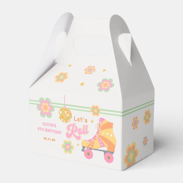 Let's Roll Girl Roller Skating Birthday Party Favor Box (Front Side)