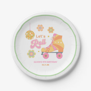 Let's Roll Girl Roller Skating Birthday Party Paper Plate