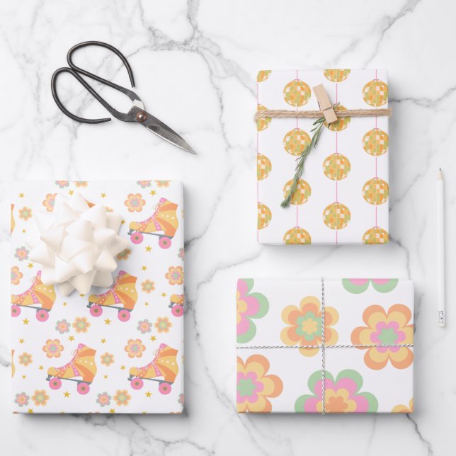 Let's Roll Girl Roller Skating Birthday Party  Wrapping Paper Sheet (Front)