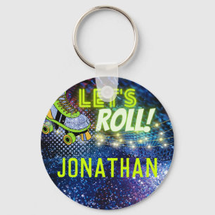 Let's Roll Glow Roller Skating Boys Party Favour Keychain