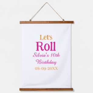 Let's roll happy 10th birthday add name retro pink hanging tapestry