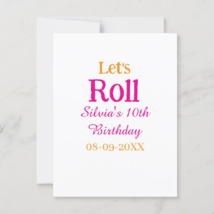 Let's roll happy 10th birthday add name retro pink postcard