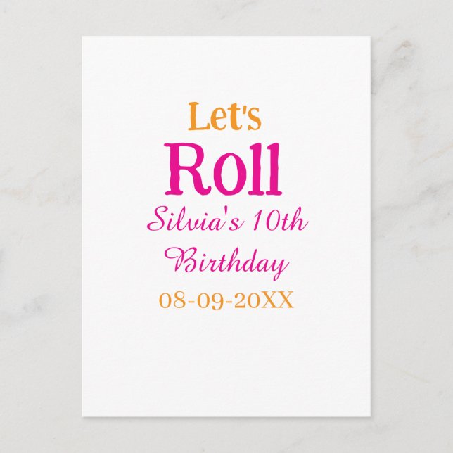Let's roll happy 10th birthday add name retro pink postcard (Front)