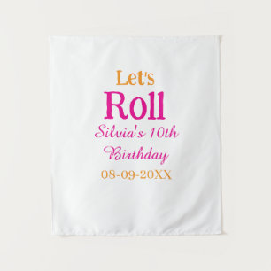 Let's roll happy 10th birthday add name retro pink tapestry