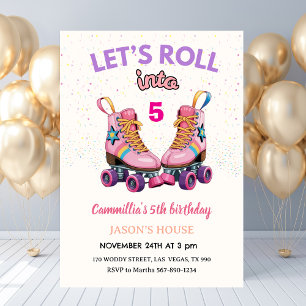 Let's Roll into 5 Retro Roller Skate Birthday  Invitation