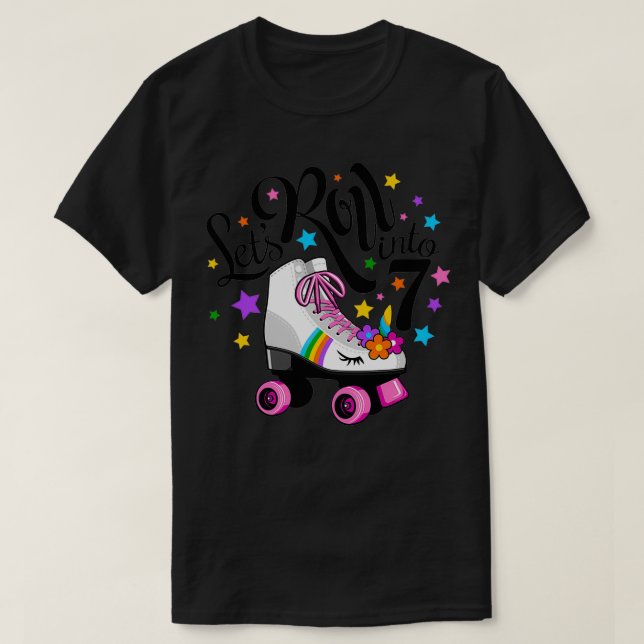 Lets roll into 7th Birthday Unicorn Roller skate T T-Shirt (Design Front)