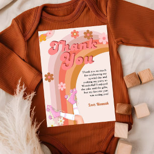 Let's Roll Retro Groovy Roller Skat Thank You card