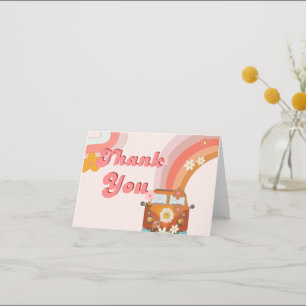 Let's Roll Retro Groovy Roller Skat Thank You card