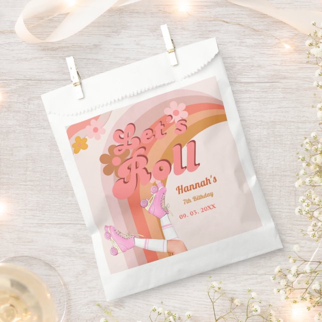 Let's Roll Retro Groovy Roller Skate Birthday Part Favour Bag (Clipped)