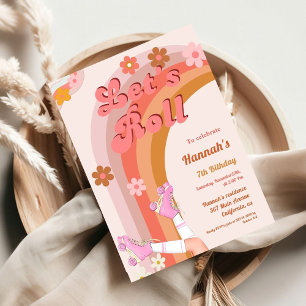 Let's Roll Retro Groovy Roller Skate Birthday Part Invitation