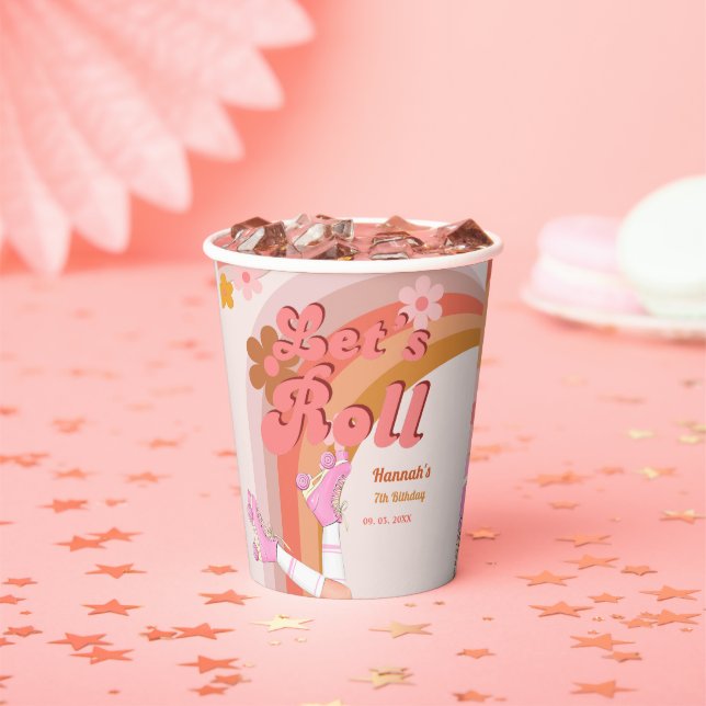 Let's Roll Retro Groovy Roller Skate Birthday Part Paper Cups (Insitu)
