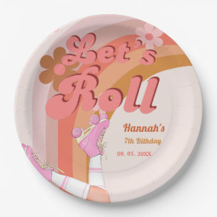 Let's Roll Retro Groovy Roller Skate Birthday Part Paper Plate