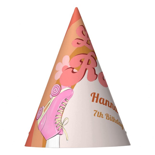 Let's Roll Retro Groovy Roller Skate Birthday Part Party Hat (Front)
