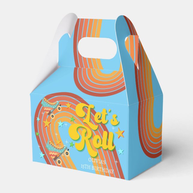 Let's roll retro roller kid birthday favor box (Front Side)