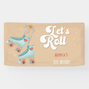 Let's roll retro roller skate birthday party banner