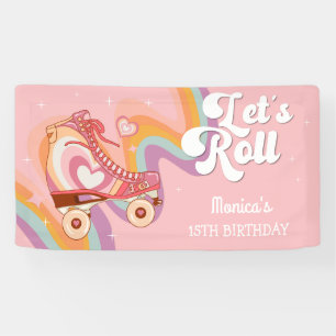Let's roll retro roller skate birthday party banner