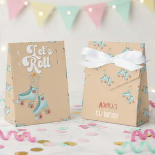 Let's roll retro roller skate birthday party favor box