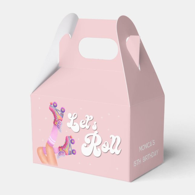 Let's roll retro roller skate birthday party favor box (Front Side)