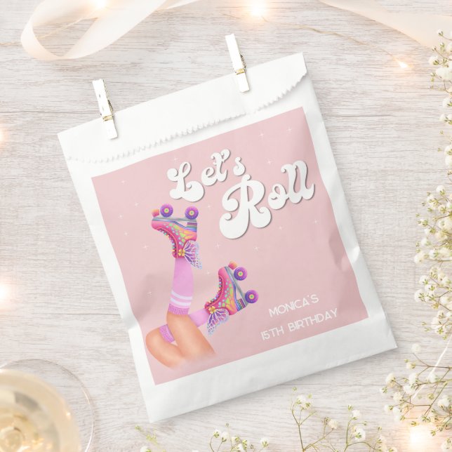 Let's roll retro roller skate birthday party favour bag (Clipped)