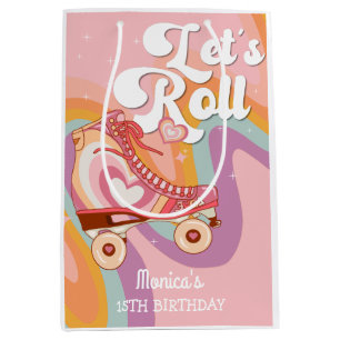 Let's roll retro roller skate birthday party medium gift bag