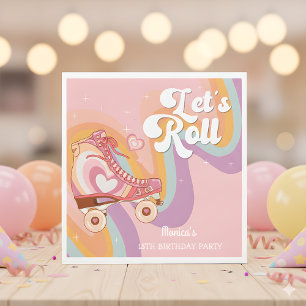 Let's roll retro roller skate birthday party napkin