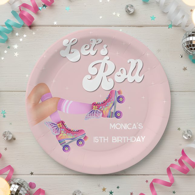 Let's roll retro roller skate birthday party paper plate (Creator Uploaded)