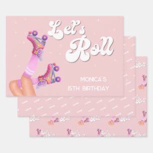 Let's roll retro roller skate birthday party wrapping paper sheet