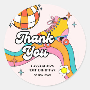 Let's Roll Retro Roller Skating Girl Birthday  Classic Round Sticker
