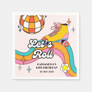 Let's Roll Retro Roller Skating Girl Birthday  Napkin