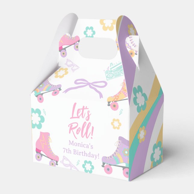 Lets Roll Roller Skate Retro Girl Birthday Pastel Favor Box