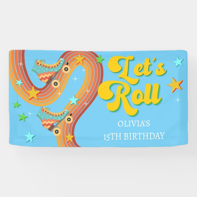 Let's roll roller skate retro rainbow banner (Horizontal)
