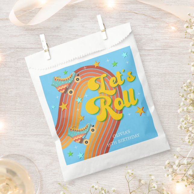 Let's roll roller skate retro rainbow favour bag (Clipped)
