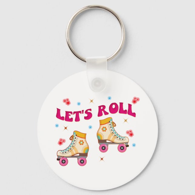 Let's Roll Roller Skate Retro Skater Lovers  Keychain (Front)