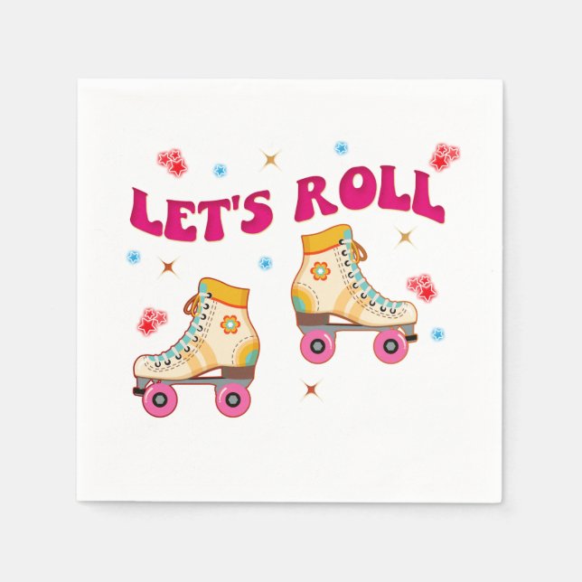 Let's Roll Roller Skate Retro Skater Lovers  Napkin (Front)