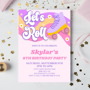 Let's Roll Roller Skate Skating Birthday Party Invitation