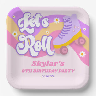 Let's Roll Roller Skate Skating Birthday Party Paper Plate