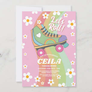 Let's Roll Rollerskate Vibe Retro Groovy 1970s Invitation