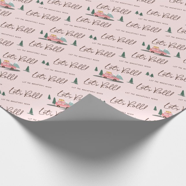 Let's Roll | The Adventure Begins Pink Retro Van Wrapping Paper (Corner)