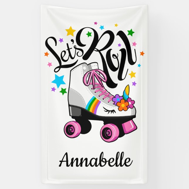 Let's Roll Unicorn Roller skate girl's Banner (Vertical)