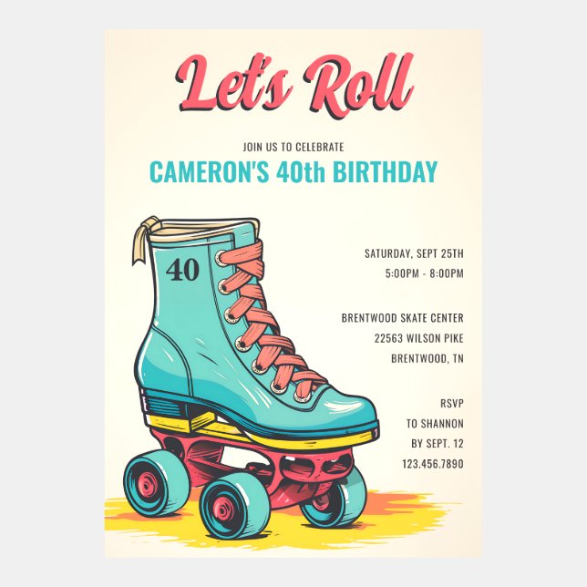 Let's Roller Skate 40th Birthday Invitation (Front)