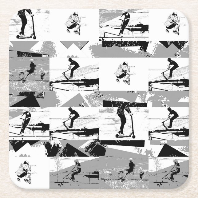 Lets Scoot Around - Stunt Scooter Rider Square Paper Coaster (Front)