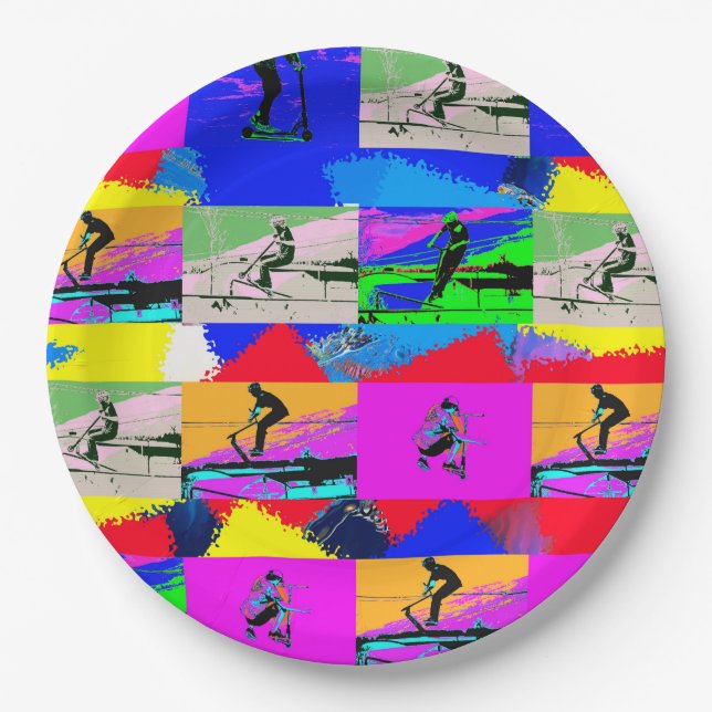 Lets Scoot - Stunt Scooter Rider Paper Plate (Front)