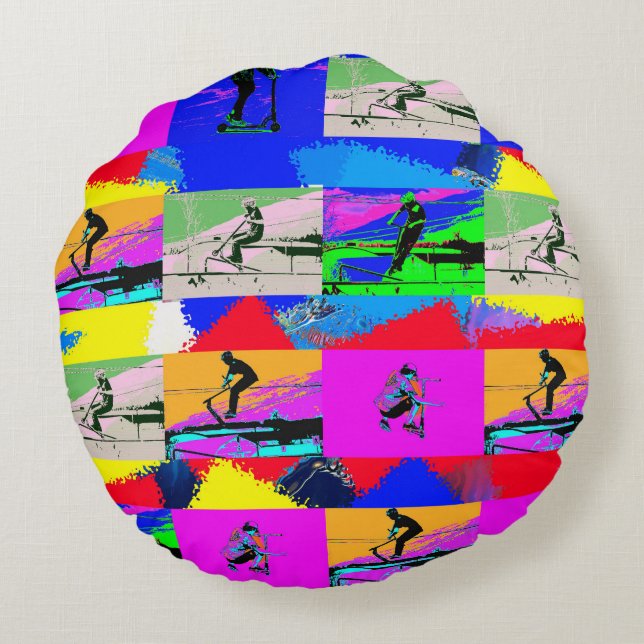 Lets Scoot - Stunt Scooter Rider Round Pillow (Back)